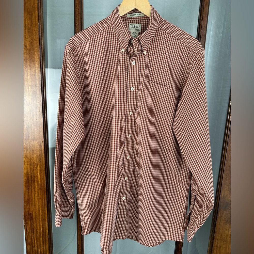 LL Bean Long Sleeve Button Up Shirt‎ Wrinkle Free Men's LT Large Tall Red Plaid